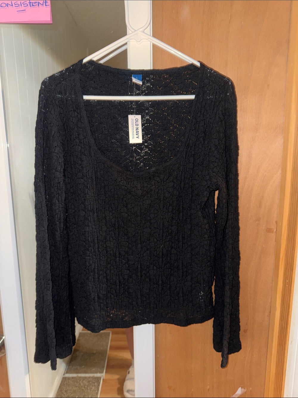 Old Navy Black Crochet Scoop Neck Sweater